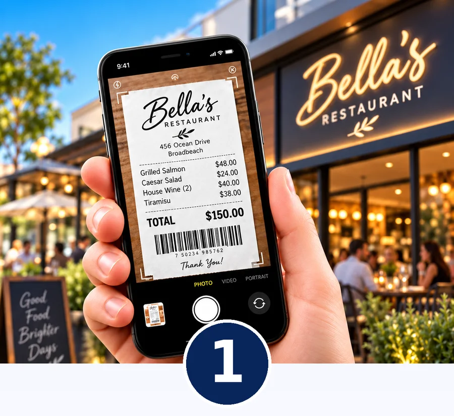 Step 1: A customer photographs their restaurant receipt