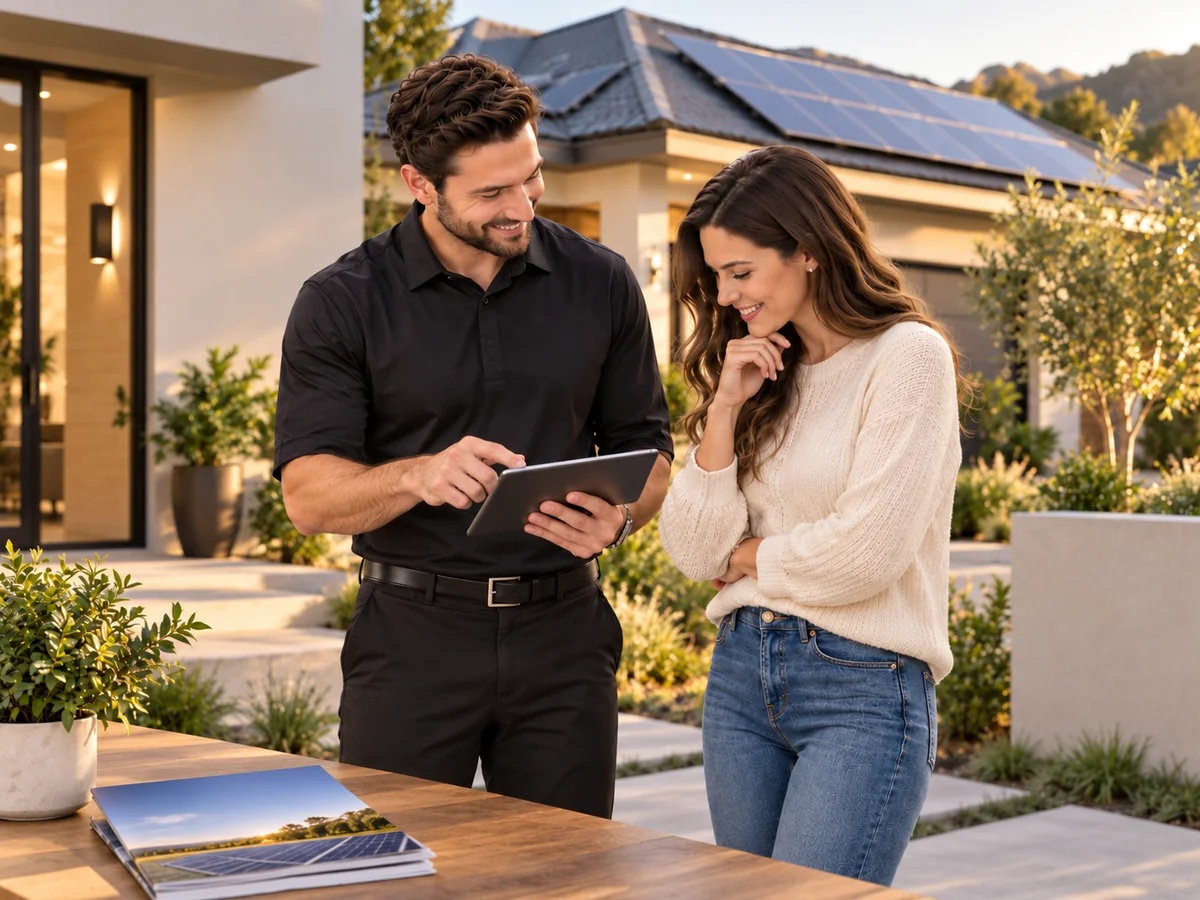 Solar consultant discussing solar panels with a customer